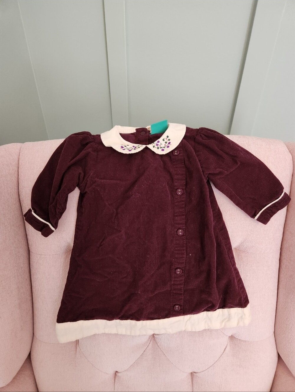 Little Green Radicals 18-24 Plum Corduroy Dress with Cream Embroidered Collar